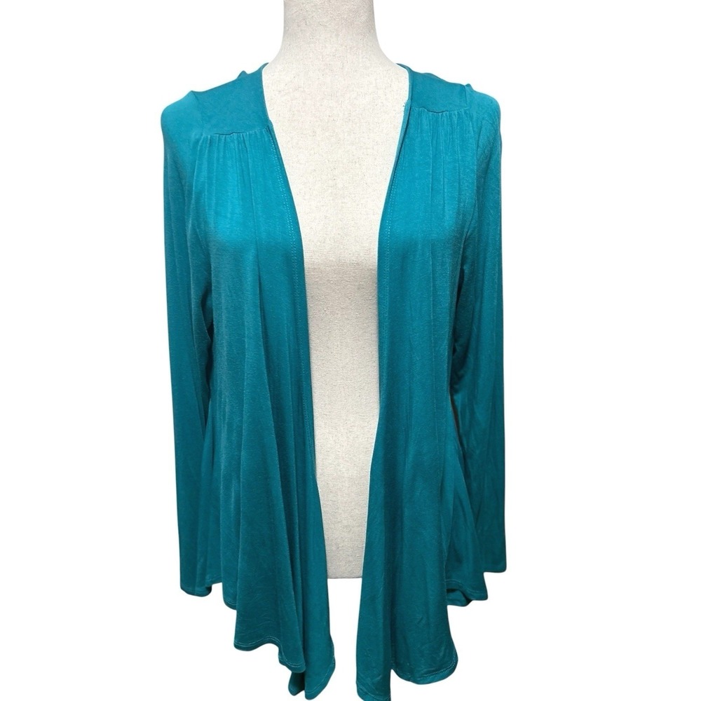Soft Surroundings Turquoise Draped Waterfall Open Cardigan Large Boho Lagenlook